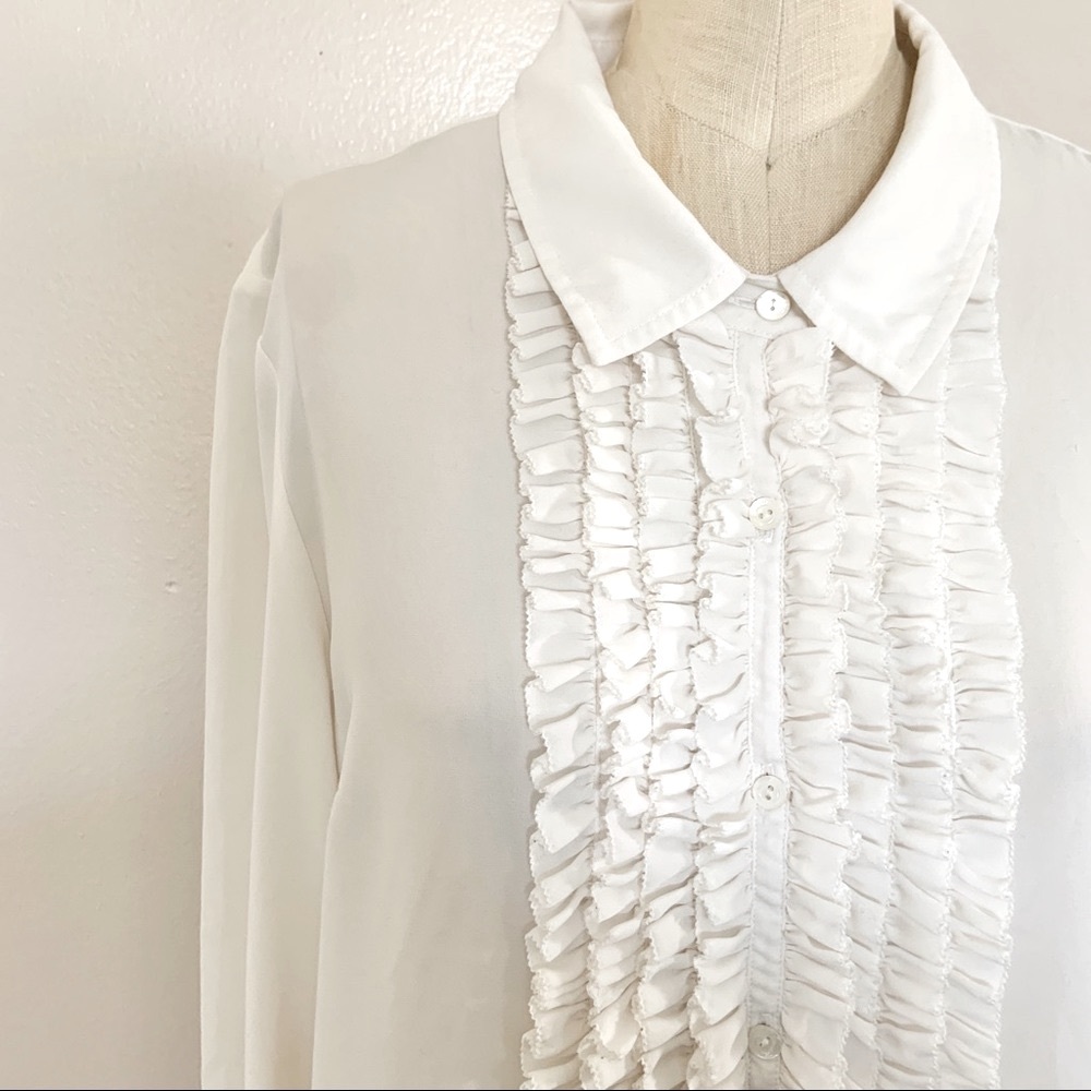 Trina Turk Ivory Ruffle Button Down Blouse - Picture 4 of 11